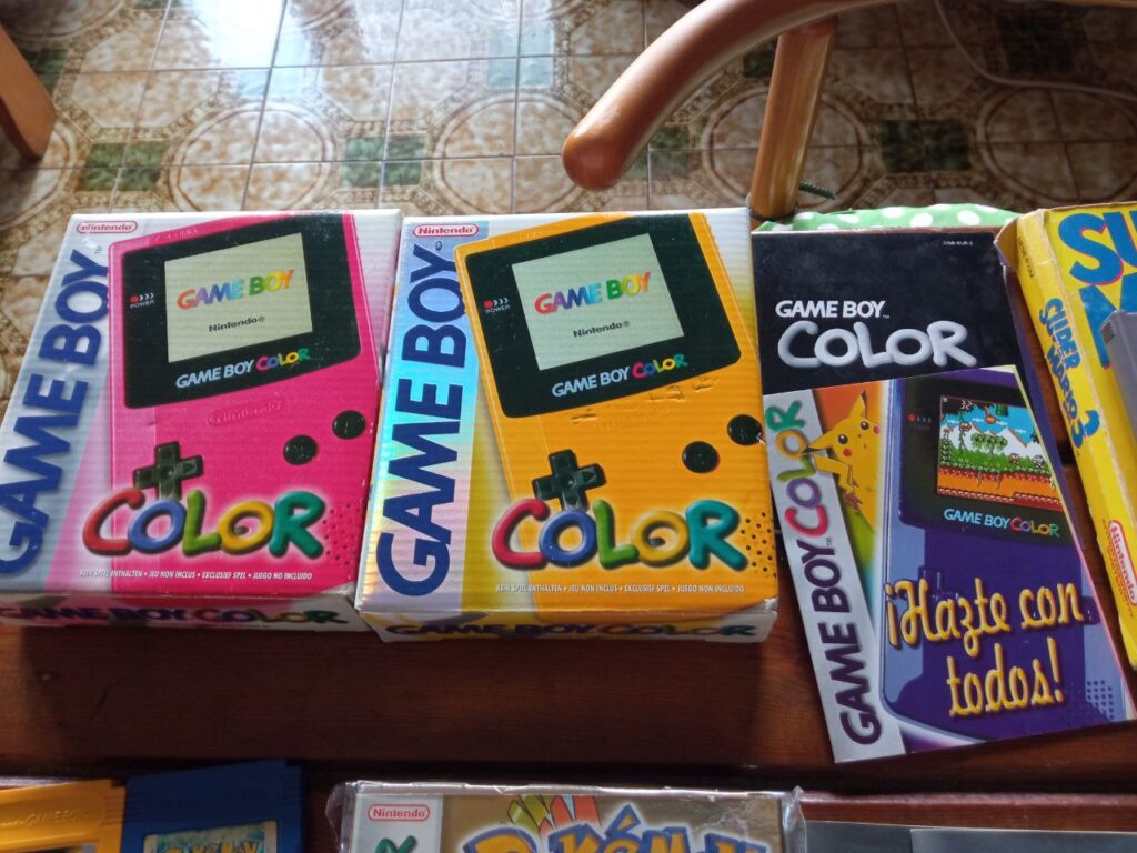 Game Boy Color boxes and manuals.