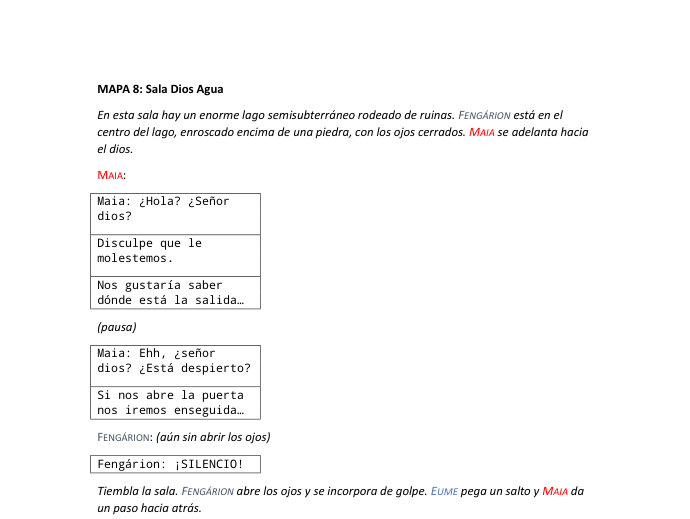 a page of the oiopolis script, in spanish